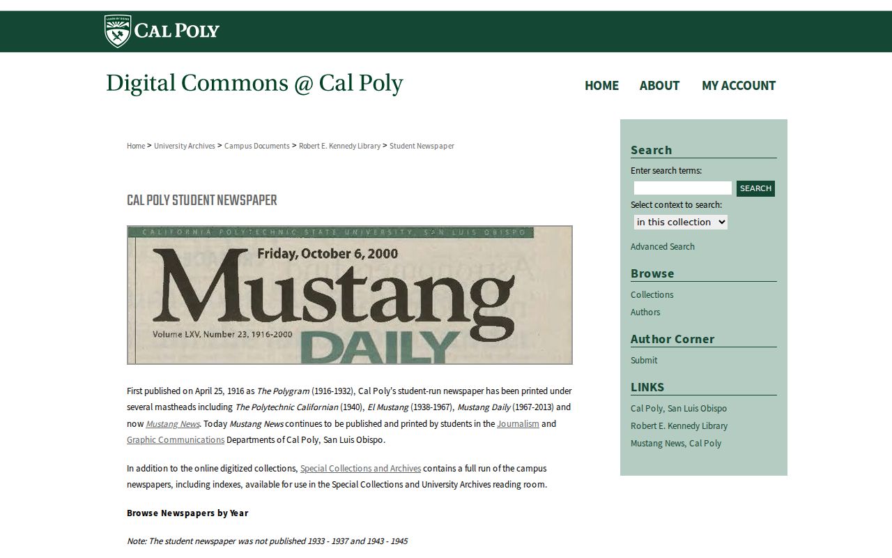San Luis Obispo city directory Cal Poly student newspaper archive
