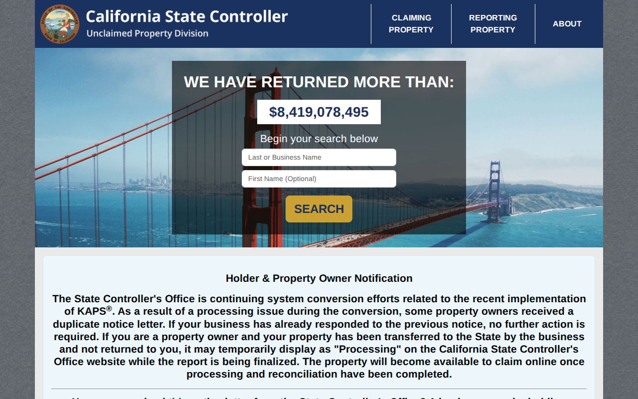 San Luis Obispo residents directory California unclaimed property search