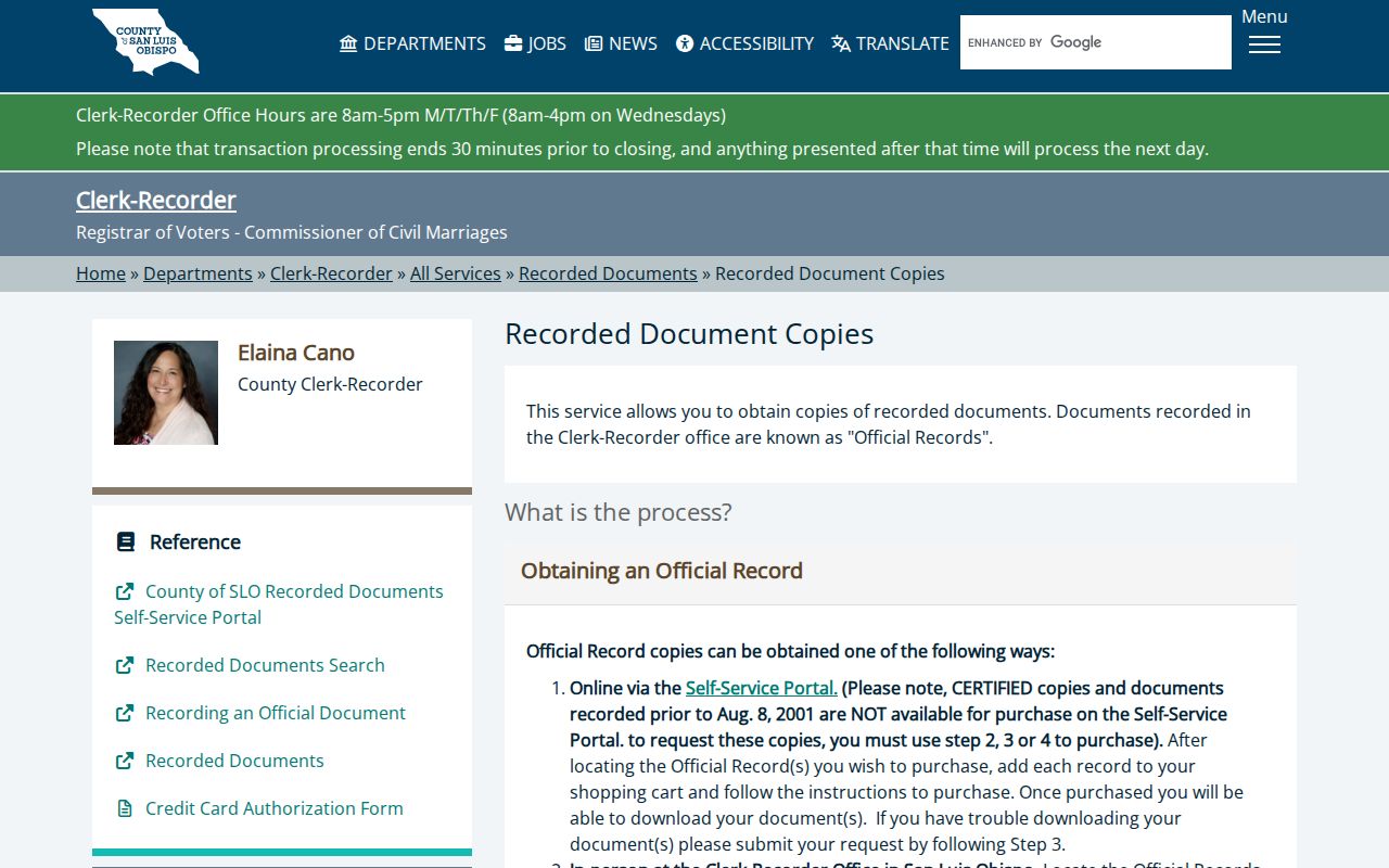 San Luis Obispo street directory recorded document copies