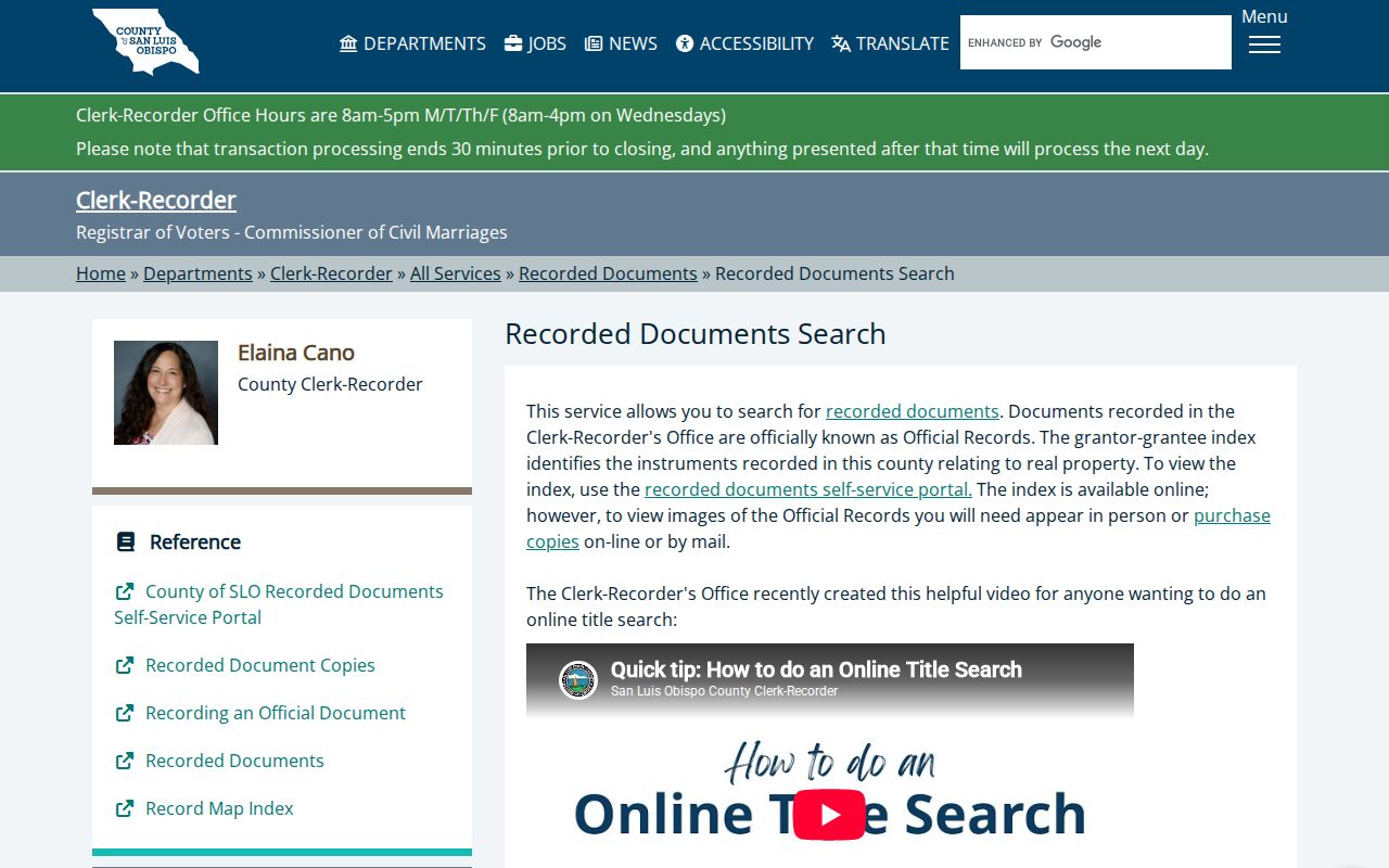 San Luis Obispo street directory recorded documents search